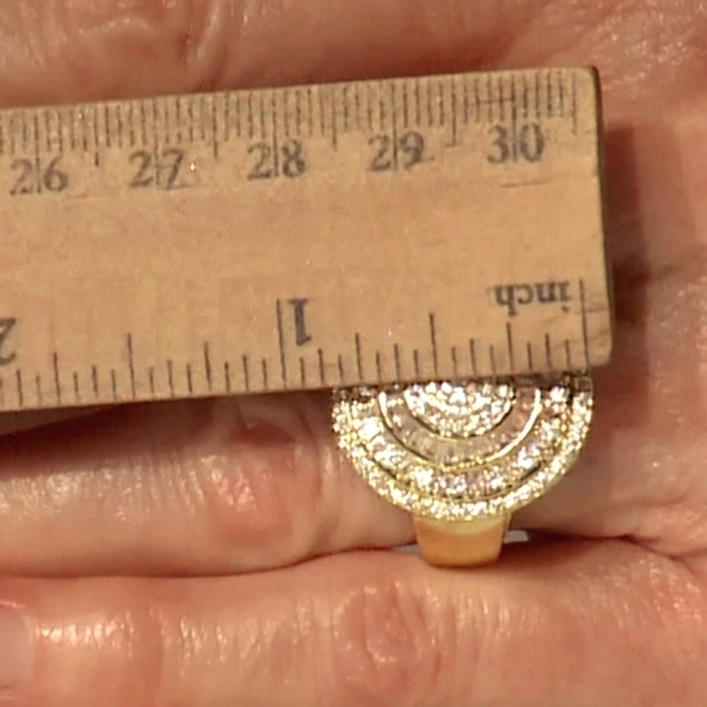 Unisex Simulated Diamond Italian Medallion Ring Goldtone Brass - Picture 5 of 9